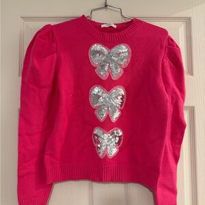 Women's Pink Sweater with Silver Bow Accents
